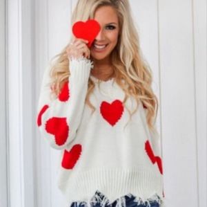 Distressed Red Hearts Valentine's Sweater ❣️